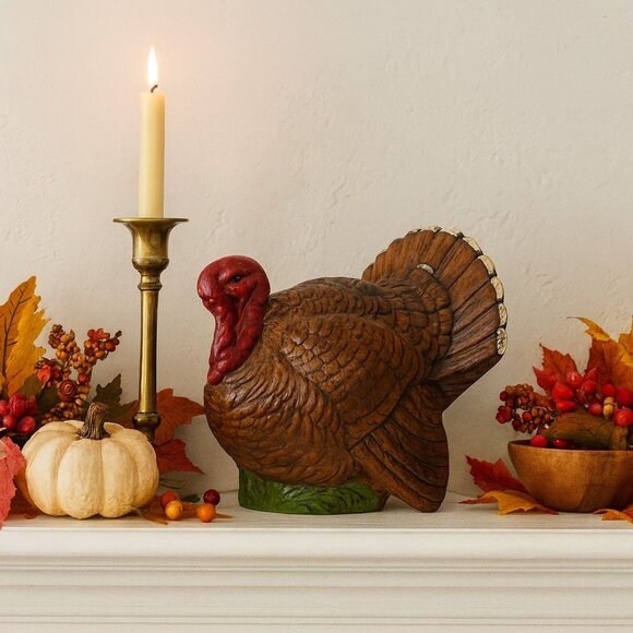 Thanksgiving Turkey Figurine VTG Table Mantel Decor Farmhouse Fall Centerpiece - Picture 1 of 12